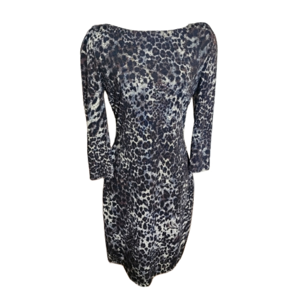 Sequin Leopard Pring Stretch Dress Sz. Small Cocktail Work Dress Leopard Print